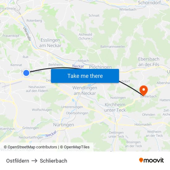 Ostfildern to Schlierbach map