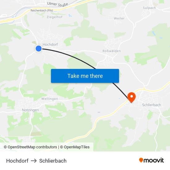 Hochdorf to Schlierbach map