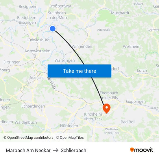 Marbach Am Neckar to Schlierbach map