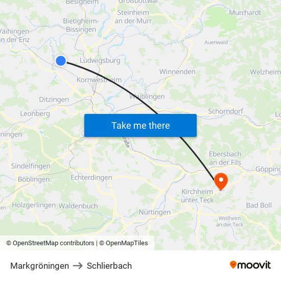 Markgröningen to Schlierbach map
