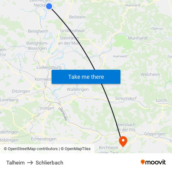 Talheim to Schlierbach map