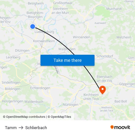 Tamm to Schlierbach map