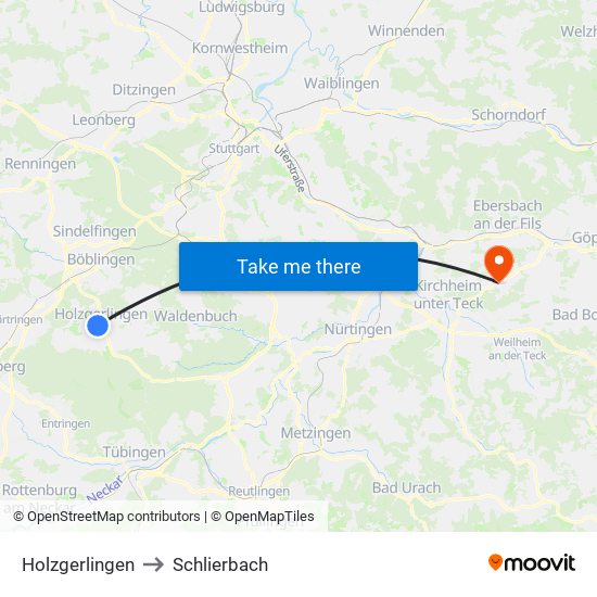 Holzgerlingen to Schlierbach map