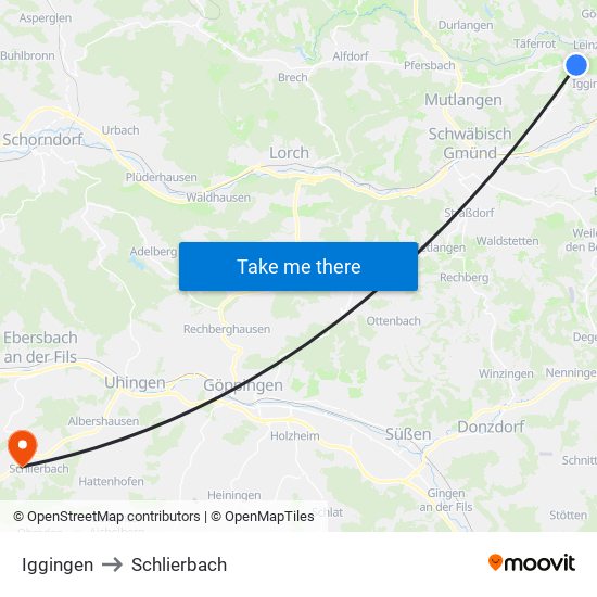 Iggingen to Schlierbach map