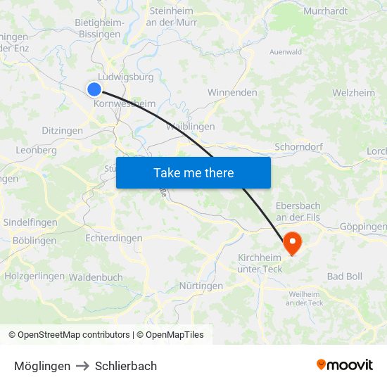 Möglingen to Schlierbach map