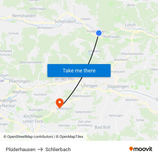 Plüderhausen to Schlierbach map