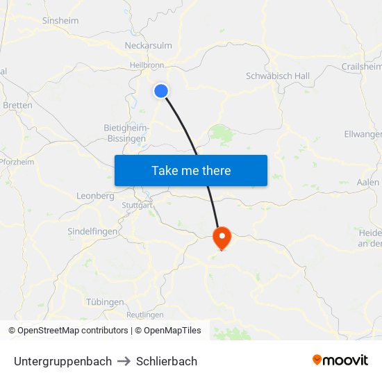 Untergruppenbach to Schlierbach map