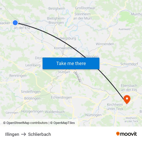 Illingen to Schlierbach map