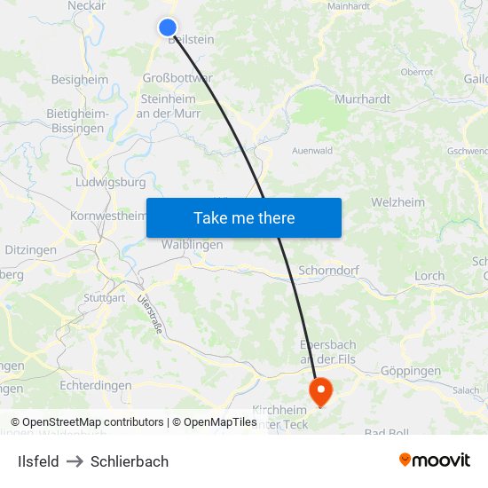 Ilsfeld to Schlierbach map