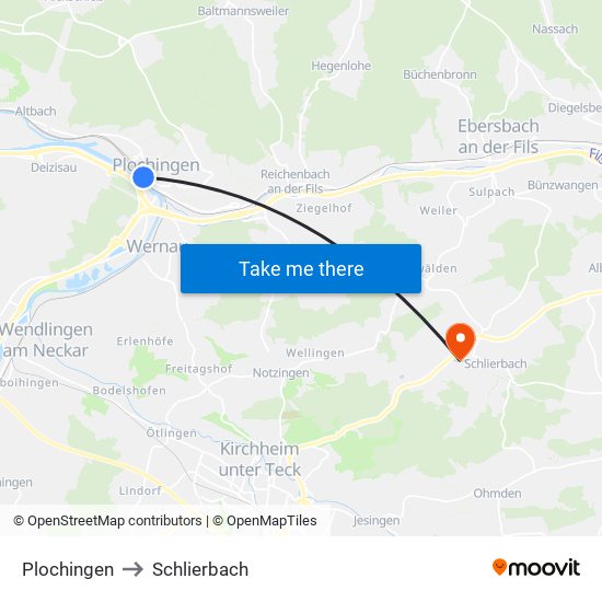 Plochingen to Schlierbach map