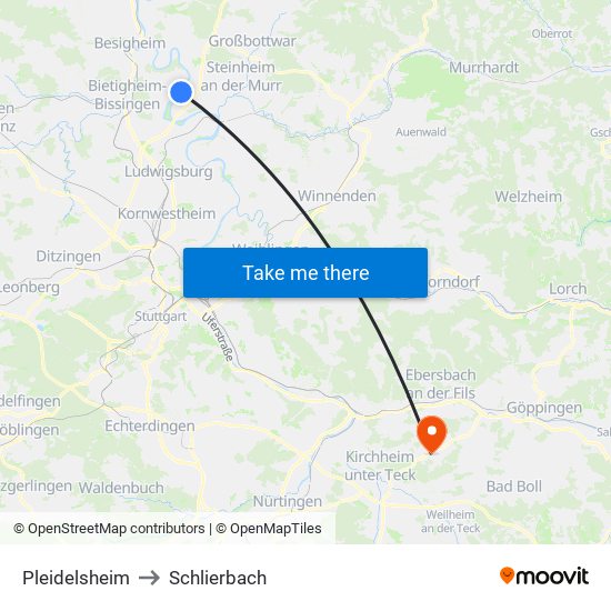 Pleidelsheim to Schlierbach map