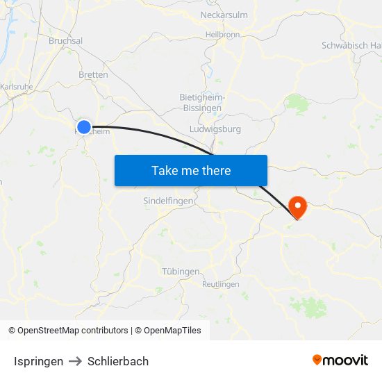 Ispringen to Schlierbach map