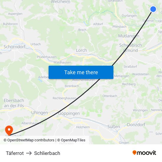 Täferrot to Schlierbach map