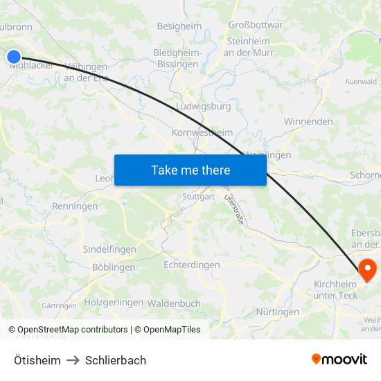 Ötisheim to Schlierbach map