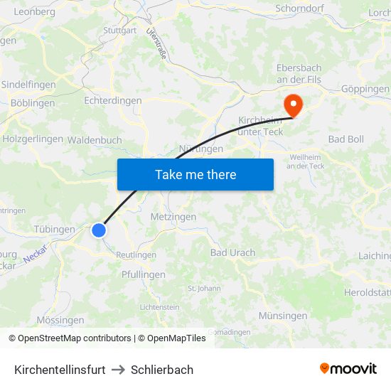 Kirchentellinsfurt to Schlierbach map