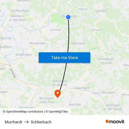 Murrhardt to Schlierbach map