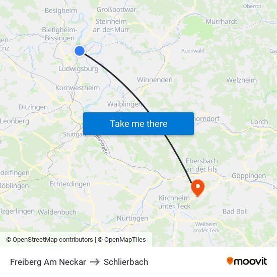 Freiberg Am Neckar to Schlierbach map