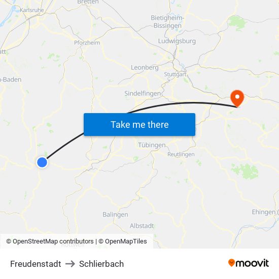 Freudenstadt to Schlierbach map