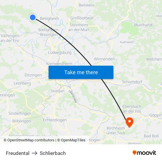 Freudental to Schlierbach map