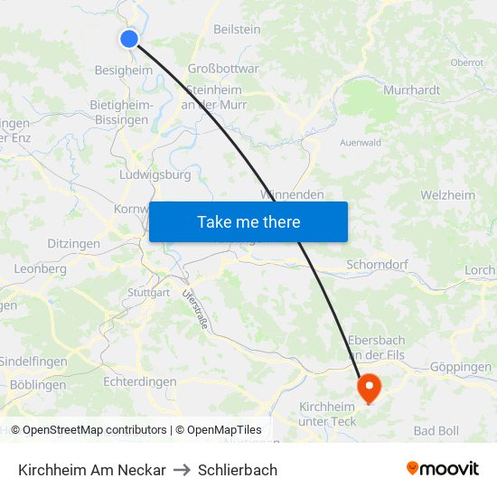 Kirchheim Am Neckar to Schlierbach map