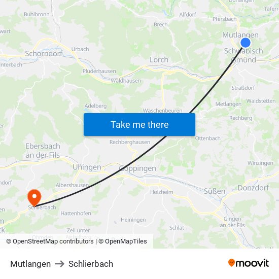 Mutlangen to Schlierbach map