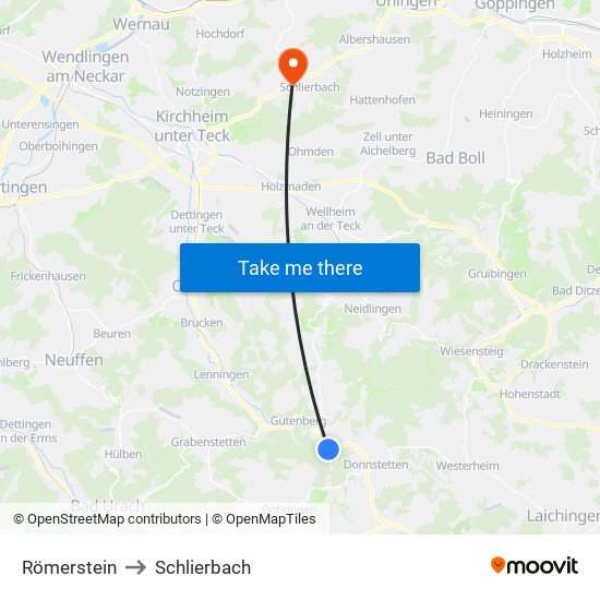 Römerstein to Schlierbach map