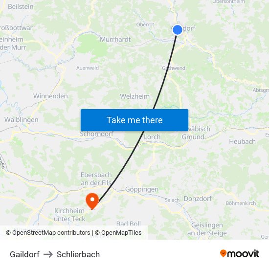 Gaildorf to Schlierbach map