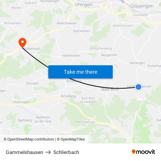Gammelshausen to Schlierbach map