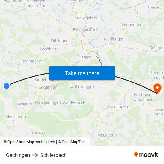 Gechingen to Schlierbach map