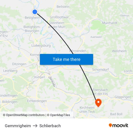 Gemmrigheim to Schlierbach map