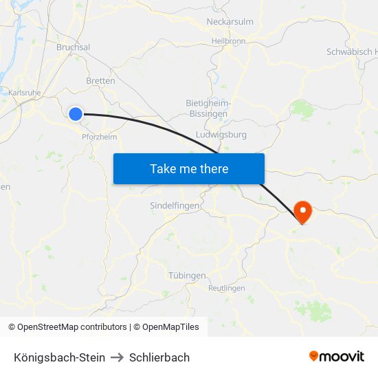 Königsbach-Stein to Schlierbach map