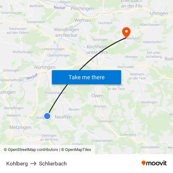 Kohlberg to Schlierbach map