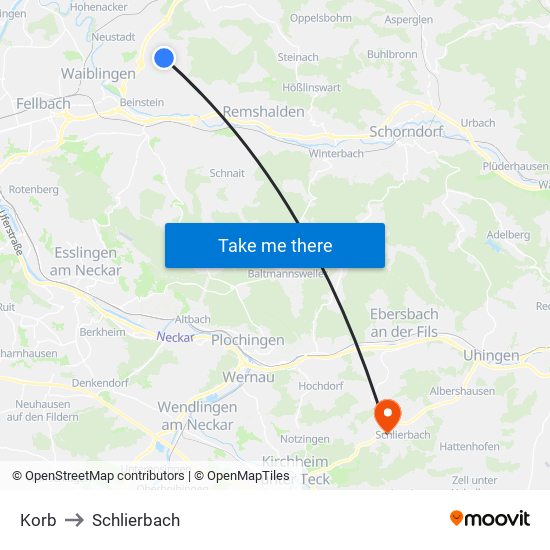 Korb to Schlierbach map