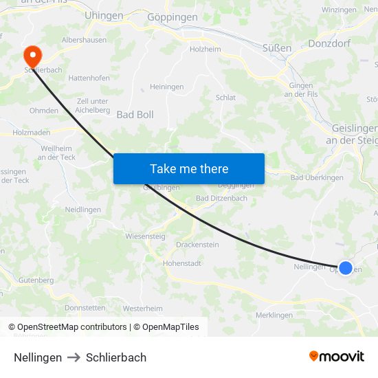 Nellingen to Schlierbach map