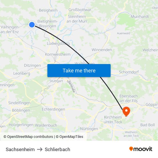 Sachsenheim to Schlierbach map
