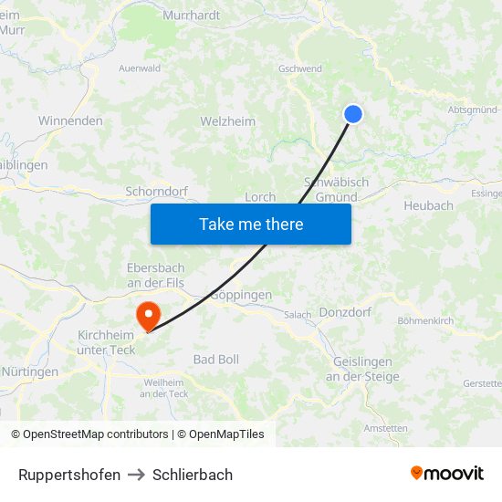 Ruppertshofen to Schlierbach map