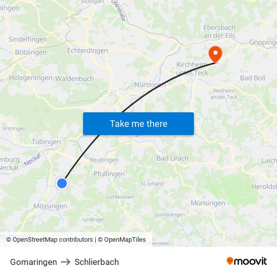 Gomaringen to Schlierbach map