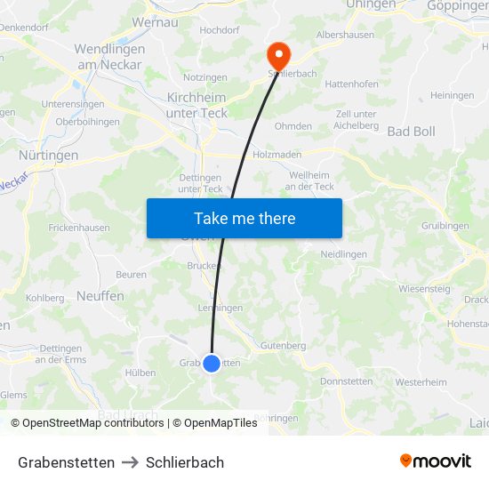 Grabenstetten to Schlierbach map