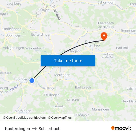 Kusterdingen to Schlierbach map