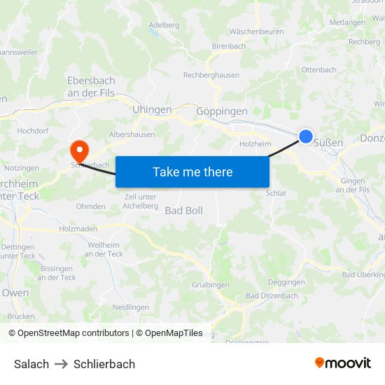 Salach to Schlierbach map