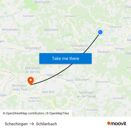 Schechingen to Schlierbach map