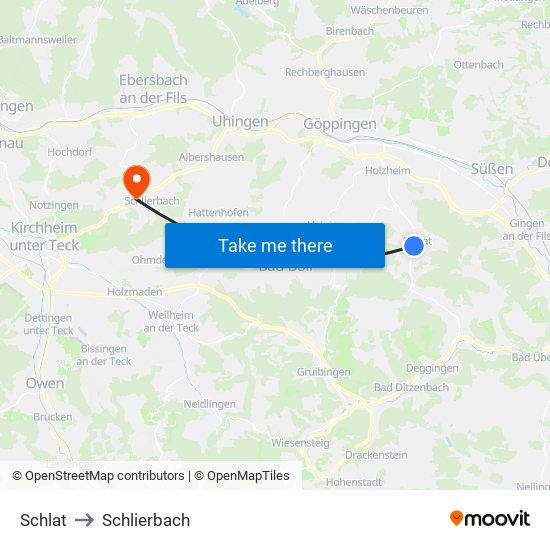 Schlat to Schlierbach map