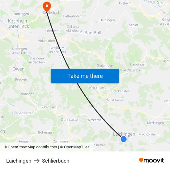 Laichingen to Schlierbach map