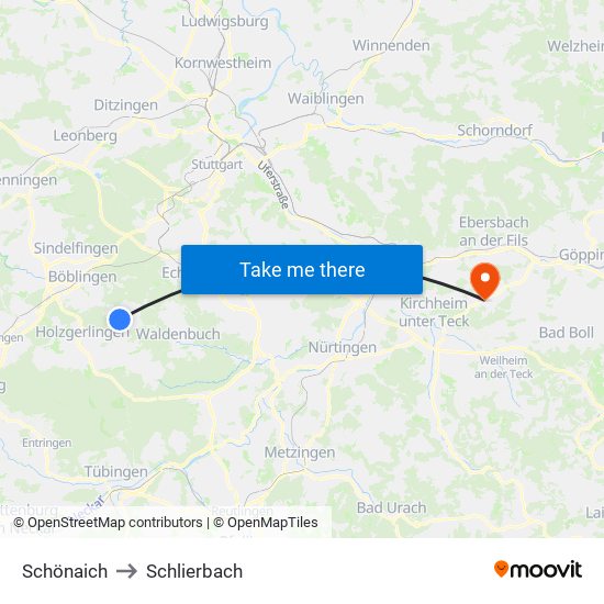 Schönaich to Schlierbach map