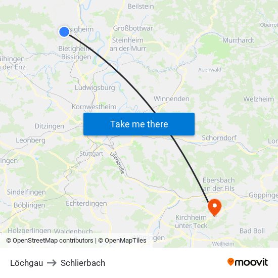 Löchgau to Schlierbach map