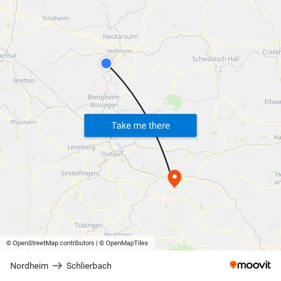 Nordheim to Schlierbach map