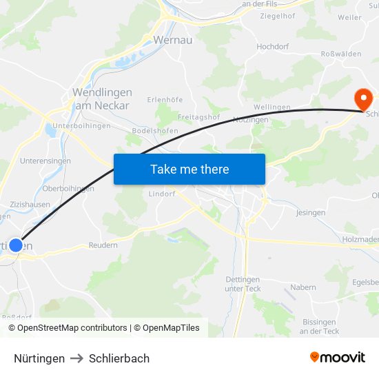 Nürtingen to Schlierbach map