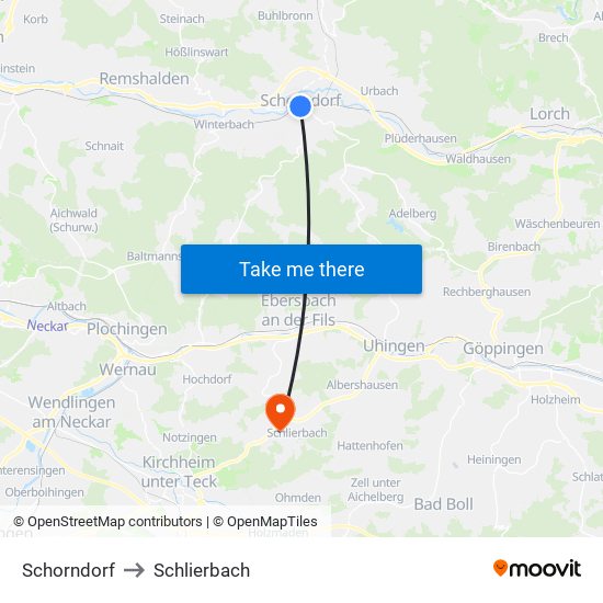 Schorndorf to Schlierbach map