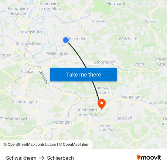 Schwaikheim to Schlierbach map