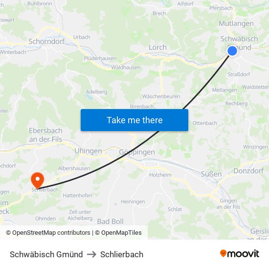 Schwäbisch Gmünd to Schlierbach map